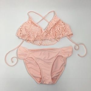 Xhilaration Two Piece Bikini Swimsuit Pink Flounce